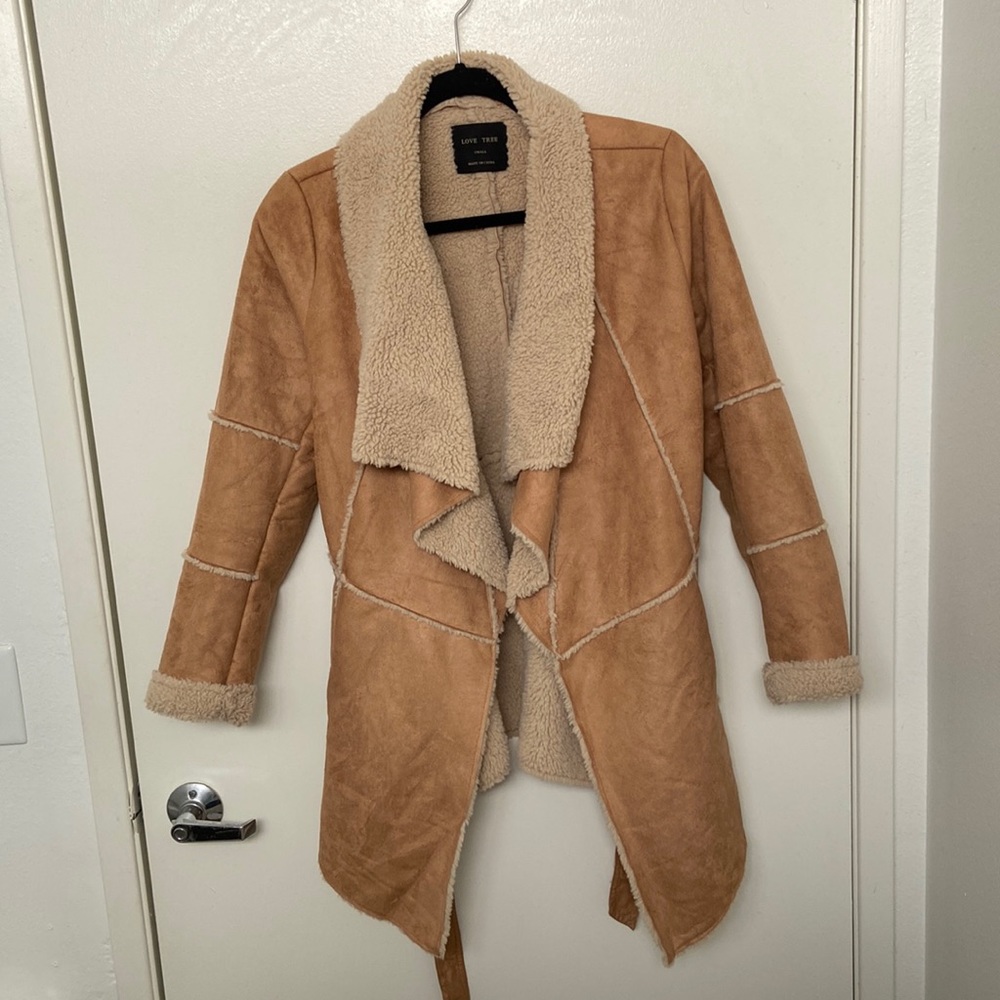 Fashion nova love tree faux sued sheepskin jacket sz S